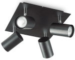 Czarna lampa sufitowa cztery punktowe regulowane reflektory na kwadratowej podstawie Ideal Lux 156781 Spot 4xGU10