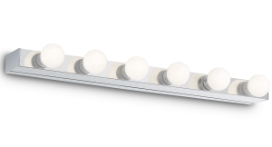 Chromowana lampa ścienna kinkiet w stylu estradowym do garderoby obok lustra Ideal Lux 045627 Prive 6xE14