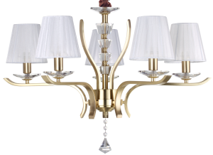 Złota lampa wisząca z białymi abażurami i kryształem żyrandol włoski Ideal Lux 197722 Pegaso 5xE14 72cm