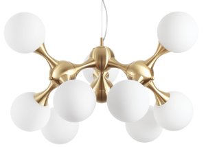 Złota designerska lampa wisząca z białymi kulami Ideal Lux 241036 Nodi 9xE14 80cm x 262cm