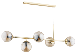 Lampa Wisząca Żyrandol Alfa 63019 Dansa 5xE14 110cm x 80cm złoty stelaż bursztynowe szklane klosze kule