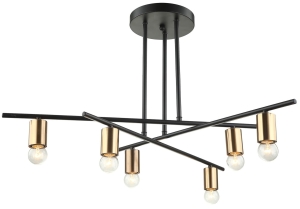 Lampa Sufitowa Żyrandol Italux MDM3658/6 BK+BRO Normani 6xE27 80cm x 45cm czarny złoty