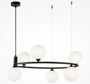 Lampa Wisząca Obręcz z kulami szklanymi Maytoni MOD013PL-06B Ring 6xG9 58cm x 184cm czarny biały
