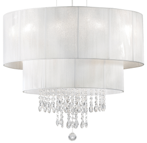 Biała lampa wisząca z kaskadowymi abażurami i kryształkami Ideal Lux 182179 Opera 4xE27 50cm x 150cm
