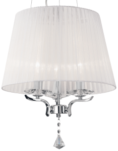 Lampa wisząca z chromowanym stelażem z kryształkiem abażur biały z plisowanej tkaniny Ideal Lux 059235 Pegaso 3xE14 40cm x 260cm