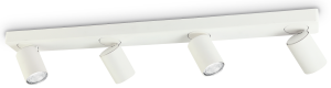 Biała lampa sufitowa punktowa spot cztery regulowane reflektory na listwie Ideal Lux 229089 Rudy 4xGU10 75cm