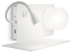 Czarna lampa ścienna z półką szklany klosz kula i giętkie ramię port USB i dwa włączniki Ideal Lux 174792