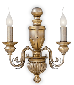 Włoski złoty kinkiet z żywicy ręcznie wykonane ramiona liście i zdobienia Ideal Lux 020846 Firenze 2xE14
