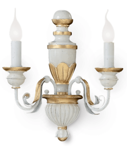 Włoski biały kinkiet z żywicy ręcznie wykonane ramiona liście i zdobienia Ideal Lux 012902 Firenze 2xE14
