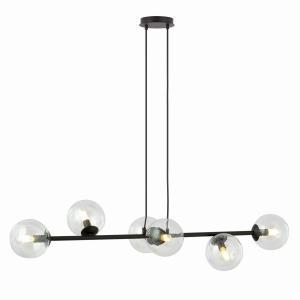 Lampa wisząca czarna listwa 110cm i 6 szklanych kul Emibig 874/6 Czarny Rossi 6 Bl 6xE14