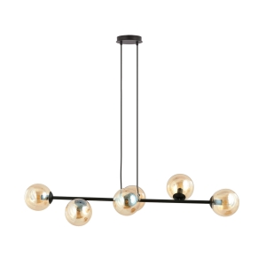 Lampa wisząca czarna listwa 110cm i 6 miodowych kul Emibig 876/6 Czarny Rossi 6 Bl Miodowy 6xE14