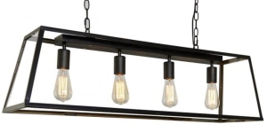 Czarna lampa wisząca w metalowej ramie z szklanymi ściankami na łańcuchu nad stół Italux MD-102721-4-B Laverno 4xE27