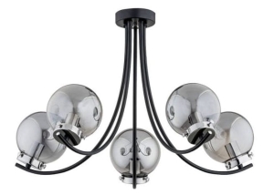 Lampa wisząca czarna z domieszką chromu szklane dymione klosze kule do góry Dora Alfa 62150 5xE14 41cm x 62cm