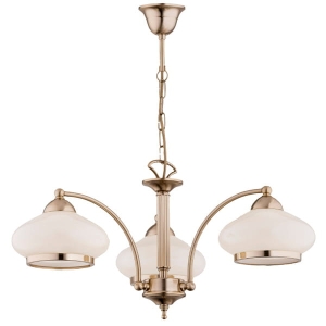 Lampa wisząca klasyczna złota szklane antyczne klosze ecru Amelia Alfa 3522 3xE27 58cm x 64cm