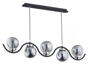 Lampa wisząca na listwie czarna podłużna falowany stelaż grafitowe szklane klosze kule Korda Chrom Alfa 62153 5xE14 90cm x 97cm