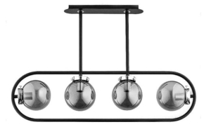 Minimalistyczna podłużna lampa sufitowa czarna chrom przydymione szklane klosze kule Saran Chrom Alfa 62160 4xE14 53cm x 80cm
