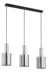 Lampa wisząca nad stół czarna listwa srebrne podłużne oprawki dymione cylindryczne klosze Celia Silver Alfa 62166 3xE27 90cm x 73cm