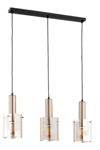 Lampa wisząca nad stół czarna listwa złote oprawki i bursztynowe szklane klosze Celia Gold Alfa 62165 3xE27 90cm x 73cm