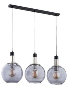 Lampa wisząca nad stół w stylu loft czarna listwa z dymionymi szklanymi kloszami z domieszką chromu Vanelo Chrom Alfa 62170 3xE27 90cm x 80cm