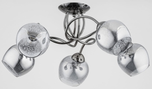 Srebrna lampa sufitowa z kręconym stelażem dymione szklane klosze z drobinkami Infinity Alfa 27195 5xE27 28cm x 68cm