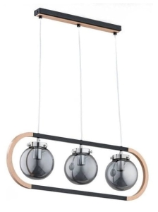 Lampa wisząca nad stół czarna metalowa listwa i jasne drewno szklane grafitowe klosze kule Rino Black Alfa 62146 3xE14 80cm x 68cm