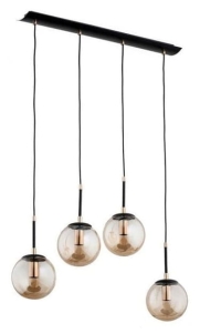 Nowoczesna lampa wisząca nad stół czarna listwa i złote elementy szklane klosze bursztynowe kule  Sebia Alfa 61064 4xE14 90cm x 65cm