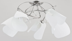 Lampa na sufit chromowana z białymi szklanymi kloszami w kształcie pąka kwiatu Senso Sufitowa Alfa 23535 5xE14 27cm x 45cm