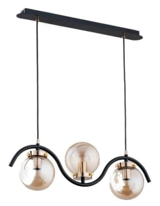 Lampa wisząca nad wyspę czarna falowany metalowy stelaż i bursztynowe klosze szklane kule Korda Gold Alfa 62154 3xE14 90cm x 60cm