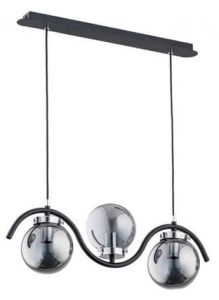  Lampa wisząca nad wyspę czarna falowany metalowy stelaż i dymione klosze szklane kule Korda Chrom Alfa 62152 3xE14 90cm x 60cm