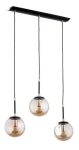 Lampa wisząca nad wyspę czarna metalowa listwa z kulistymi bursztynowymi kloszami Sebia Alfa 61063 3xE14 90cm x 55cm