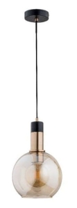 Nowoczesna lampa wisząca nad wyspę złota z czarnym przewodem klosz bursztynowa szklana kula Maya Gold Alfa 60828 E27 90cm x 20cm