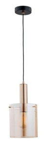 Lampa wisząca nad wyspę na jedną żarówkę złoto czarna z bursztynowym cylindrycznym kloszem Calena Gold Alfa 60826 E27 90cm x 20cm