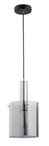 Lampa wisząca nad wyspę na jedną żarówkę srebrno czarna z dymionym cylindrycznym kloszem Calena Silver Alfa 60825 E27 90cm x 20cm