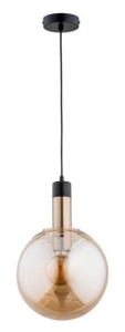Czarno złota pojedyncza lampa sufitowa z bursztynowym szklanym kloszem kulą Montana Gold Alfa 60833 E27 90cm x 25cm