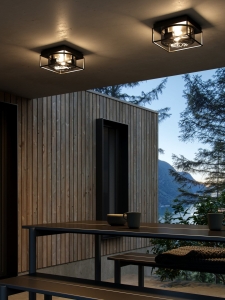 Czarna zewnętrzna lampa sufitowa z kloszem Nordlux 2218126047 Griffin 2xE27 IP44 26cm