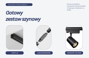 Gotowy czarny zestaw szyn 3-fazowych natynkowych - 4 reflektory 2 szyny 1m i zasilanie środkowe Maytoni SET001