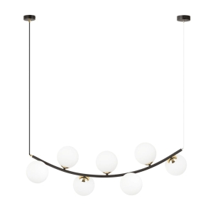Czarna lampa wisząca łuk z złotymi talerzykami i białymi kloszami kulami Emibig 1298/7 Ritz 7xE14 95cm