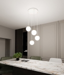 Lampa wisząca białe kule pod złotymi talerzykami na białym kablu Emibig 1244/4 Royal 4xE14 40cm