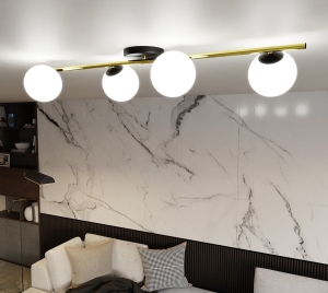 Lampa sufitowa z czterema białymi kloszami na złotej listwie Emibig 1248/4 Splendi 4xE14 100cm