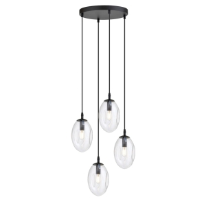 Poczwórna lampa wisząca z szklanymi kloszami na czarnym kablu Emibig 1265/4PREM Astral E14 40cm
