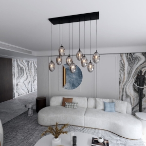 Lampa wisząca z szklanymi grafitowymi kloszami na czarnej prostokątnej rozecie Emibig 1266/9 Astral 6xE14 100cm