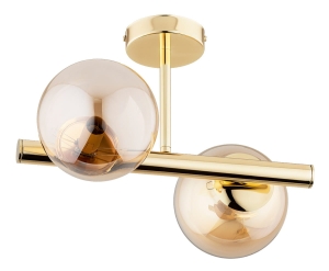 Złota lampa sufitowa z bursztynowymi kloszami kulami Alfa 62323 Eral 2xE14