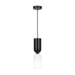 Czarna smukła lampa wisząca z białym szklanym kloszem Maytoni MOD177PL-01B Memory E14 8cm