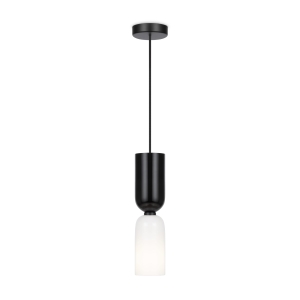 Czarna smukła lampa wisząca z białym szklanym kloszem Maytoni MOD177PL-01B Memory E14 8cm