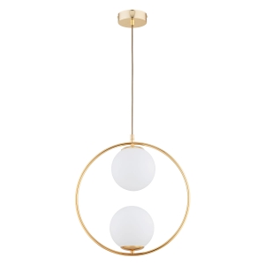 Lampa wisząca złota obręcz i dwa białe klosze kule Alfa 62441 Avia 2xE14 38,5cm