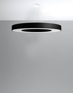 Żyrandol wiszący z wąskim kloszem okrągłym Sollux Lighting SL.0798 2BM SATURNO SLIM 90 czarny 8xE27 90cm
