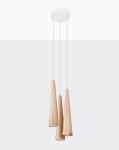 Lampa wisząca trzy drewniane klosze wąskie długie stożki Sollux Lighting SL.1101 SULA 3P naturalne drewno 3xGU10