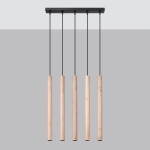 Lampa wisząca pięć drewnianych kloszy wąskie długie tuby na listwie Sollux Lighting SL.1269 Peach Puff PASTELO 5L drewno 5xG9