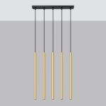 Lampa wisząca pięć długich wąskich tub na listwie Sollux Lighting SL.1198 Ocean Green PASTELO 5L złoty połysk 5xG9