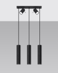 Lampa wisząca trzy długie wąskie stalowe tuby dwa reflektory regulowane na listwie Sollux Lighting SL.1099 Bittersweet Shimmer RING 3 czarny 5xGU10